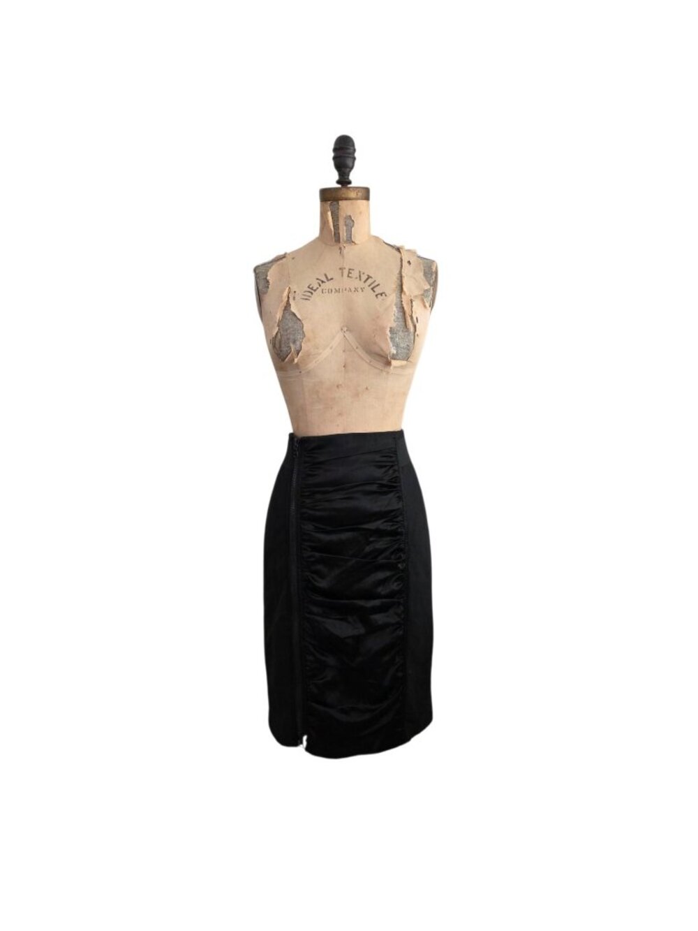 Nanette Lepore Ruched Satin Panel Asymmetrical Zipper Pencil Skirt Black 8 EUC